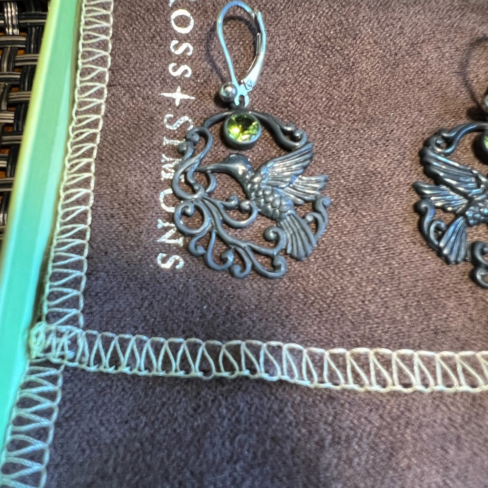 Ross-Simons Charcoal Bird Earrings with Gem